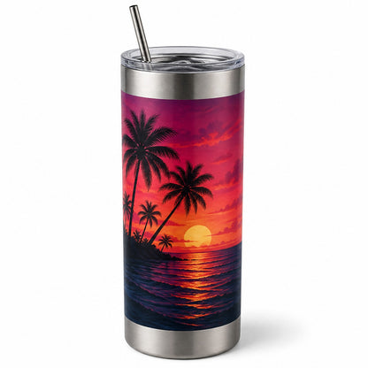 20oz skinny stainless UV wrap with bare stainless at lid and base. Blank included.